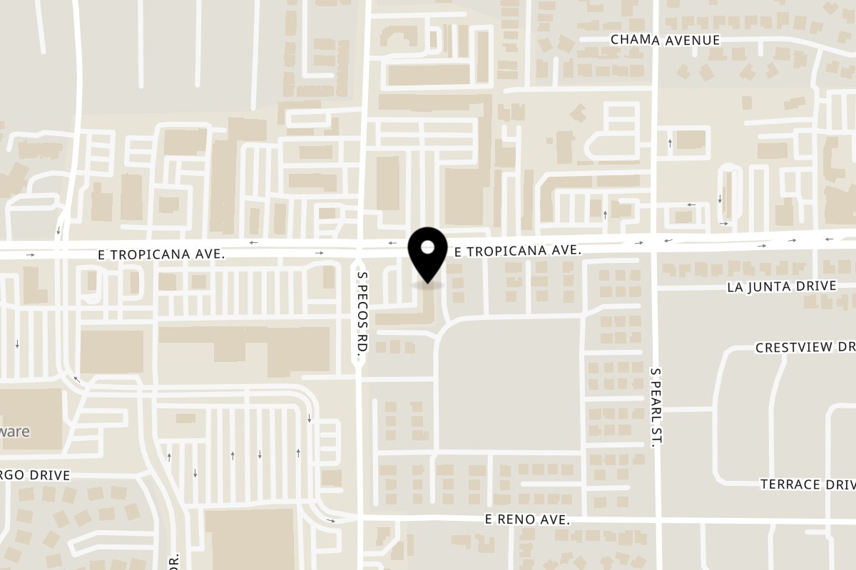 Map showing the location of Casa de Empanada las vegas on 3421 E Tropicana Ave Ste f in Las Vegas